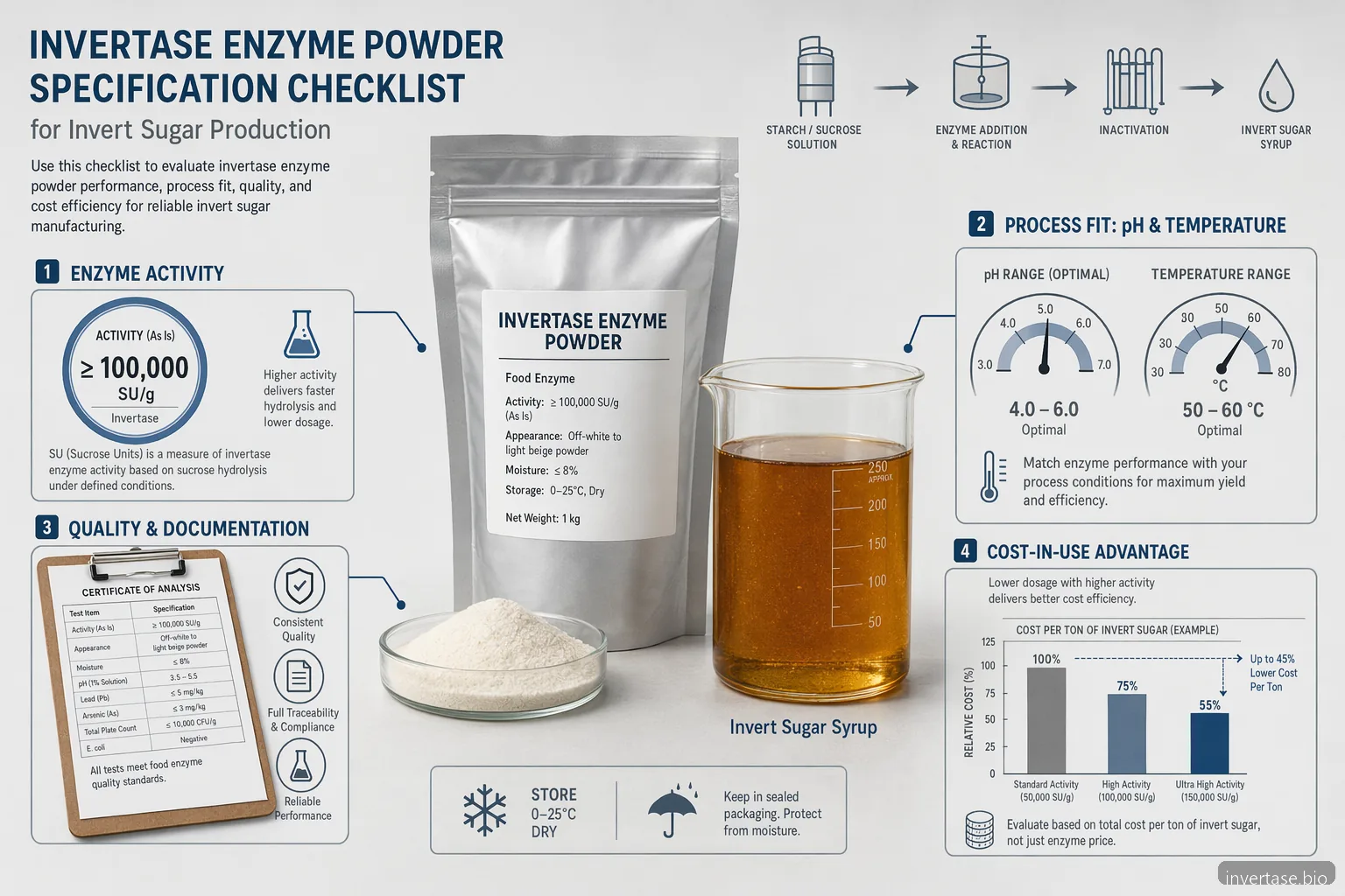 checklist voor invertase enzyme powder met activiteit, procesgeschiktheid, QC-documenten en kosten per gebruik